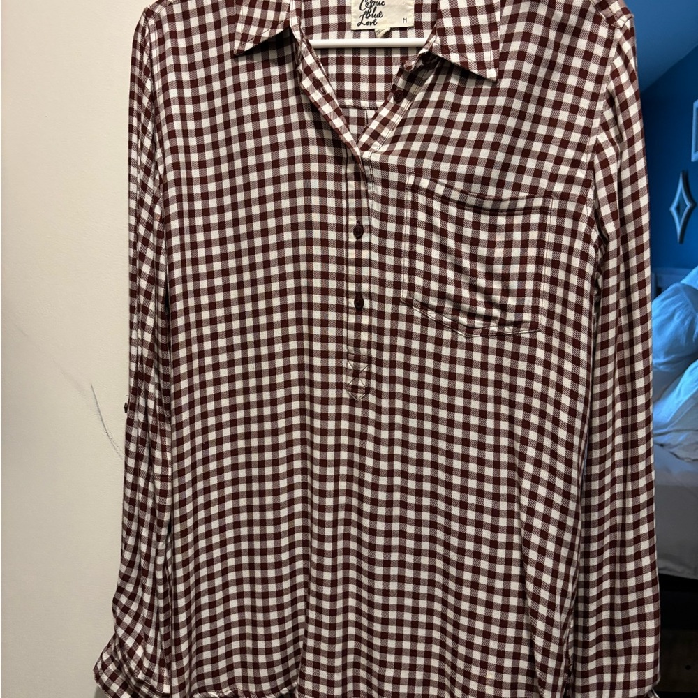 Checkered Long Sleeve Shirt- Henley style